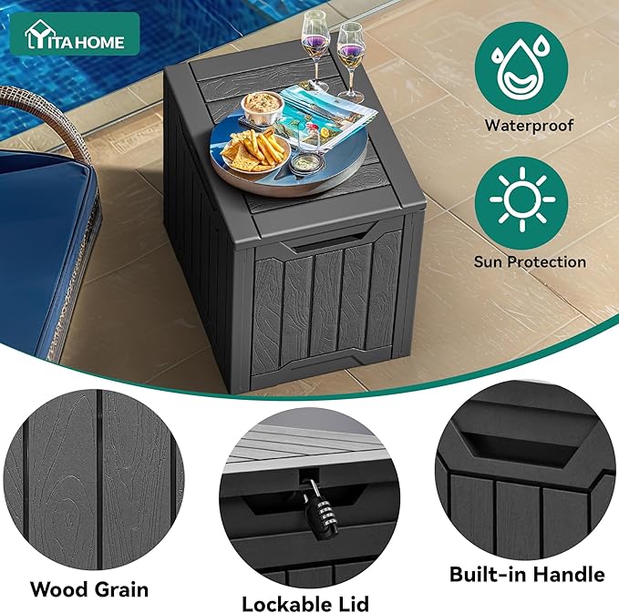 YITAHOME 31 Gallon Outdoor Storage Box, Resin Deck Box and Waterproof Package Delivery Box for Gardening Tools, Pool Supplies, Patio Furniture, Lockable, Black