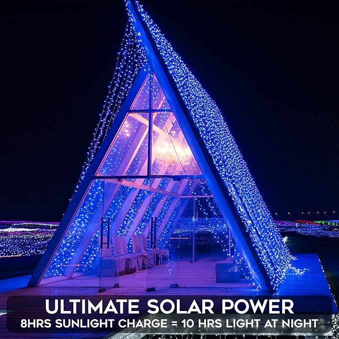 suddus 2 Pack 33ft Solar Fairy String Lights Small, 100 Led Blue Solar Fairy Lights Outdoor, 8 Modes Solar Christmas Lights Copper Wire for Trees Garden Patio Yard Deck Fence Party Decorations