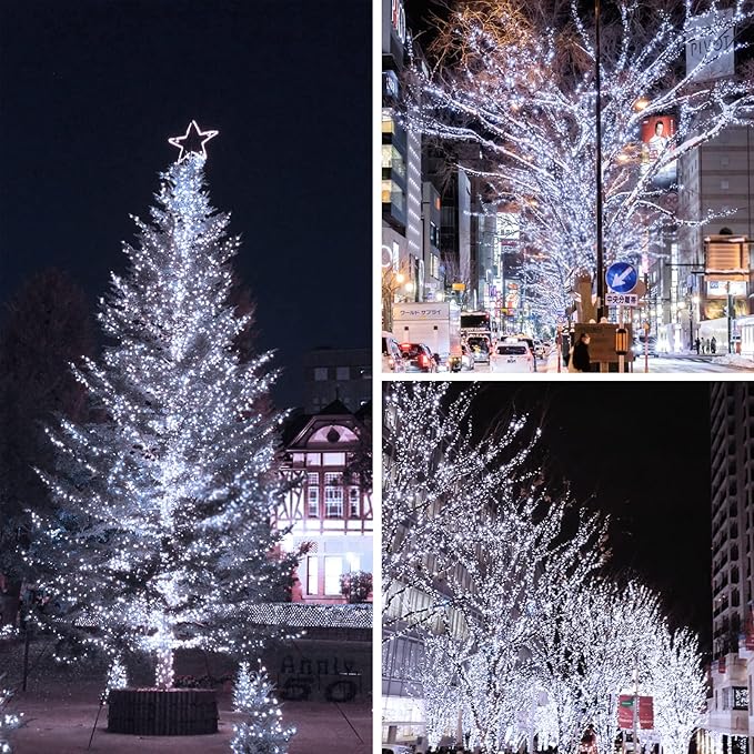 (Warm White ⇋ Cool White) Solar String Lights Outdoor, 2-Pack 80FT 200 LED Waterproof Copper Wire Solar Twinkle Lights for Outside with 8 Modes, Fairy Light for Tree Garden Wedding Patio Decorations