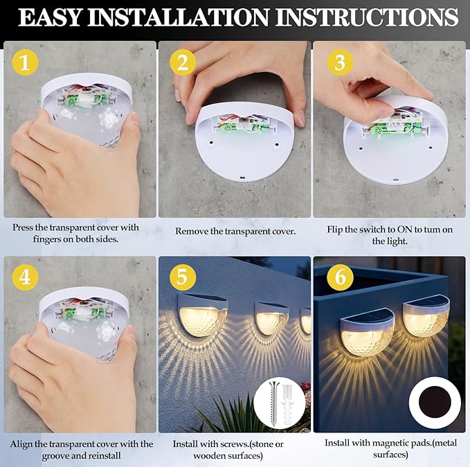 VIHOSE 12 Pack Raised Garden Bed Solar Lights Magnetic with Dusk to Dawn Sensors Wide Angle IPX4 Waterproof Solar Powered Lights Outdoor for Planter Raised Beds Garden Patio Yard Fence, Warm White
