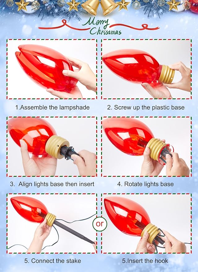 Super Jumbo 2 Pack Christmas & Pathway String Lights, Outdoor Xmas Decor - 11Ft 5 Jumbo LED Hanging Lights, Waterproof Lawn Decoration for Home Tree Roof Yard Garden, Multicolor