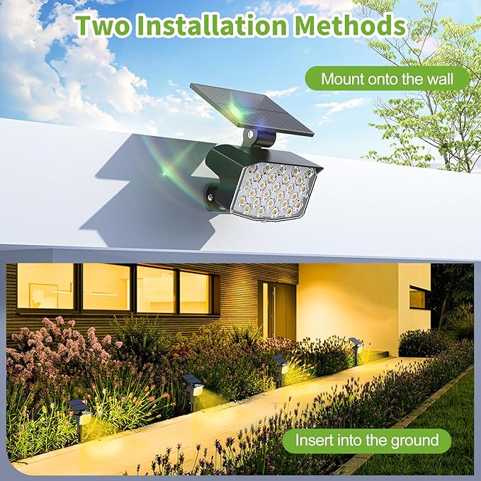 Solar Spot Lights Outdoor, [27 LED/2 Pack] Adjustable Solar Lights Outdoor Waterproof IP65, Solar Powered Landscape Spotlights 3 Lighting Modes for Yard Garden Outside(Warm White)