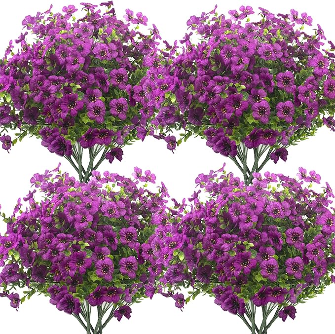 10 Bundles Artificial Flowers Outdoor UV Resistant Fake Flowers No Fade Faux Plants Garden Porch Window Box Decorating (Light Purple)