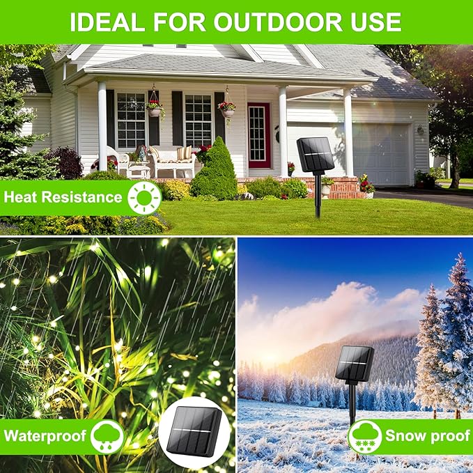 Brightever Solar String Lights, 1-Pack 40FT 100LED Solar Fairy Lights with 8 Lighting Modes, Solar Lights Outdoor Waterproof for Patio Christmas Wedding Party Tree Yard Decoration (Warm White)