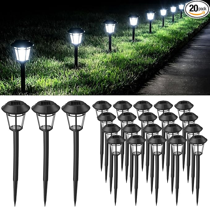 Tuanse 20 Pack Solar Pathway Lights Outdoor - Waterproof LED Bulk Solar Landscape Walkway Lights for Yard Garden Patio Lawn Decoration(White Light)