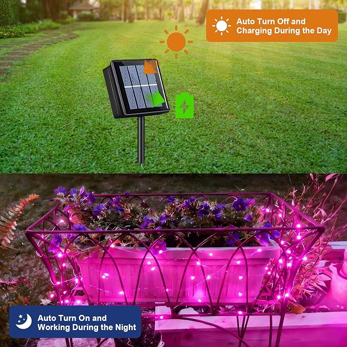 QITONG 4 Pack Pink Solar Fairy Lights, Each 33ft 100 LED String Lights Outdoor Waterproof, 8 Modes Copper Wire Solar Christmas Lights