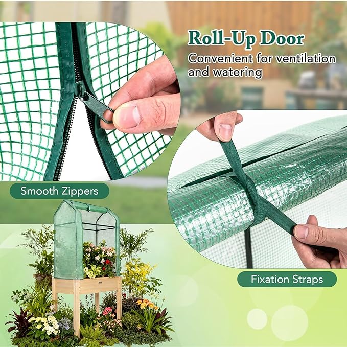 ZSYWODFO Raised Garden Bed with Greenhouse Cover,Elevated Wood Planter Box with Legs & Non-Woven Liner,34" L x18 W x 66" H Indoor Outdoor Gardening Bed for Vegetables, Herbs, Flowers