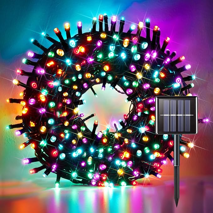 suddus 5 Colors Solar String Lights, Solar Christmas Lights Outdoor Waterproof with 8 Lighting Modes, Multi Colored 100LED Christmas String Lights for Indoor Patio Yard Trees Holiday Decoration