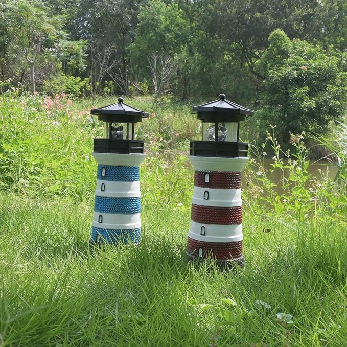 Solar Lighthouse with Rotating Beacon – Led Light House for Yard Garden Nautical Decor Lamp Outdoor Decoration Lawn Ornament Outside Statue for Mom