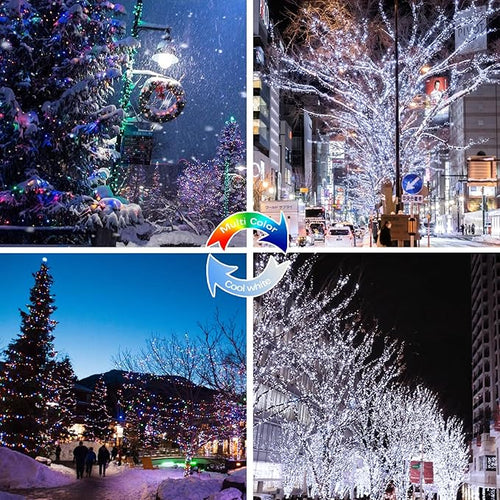 (Cool White ⇋ Multicolor) Solar String Lights Outdoor, 2-Pack 80FT 200 LED Waterproof Silver Wire Solar Twinkle Lights for Outside with 8 Modes, Fairy Light for Tree Garden Wedding Patio Decorations