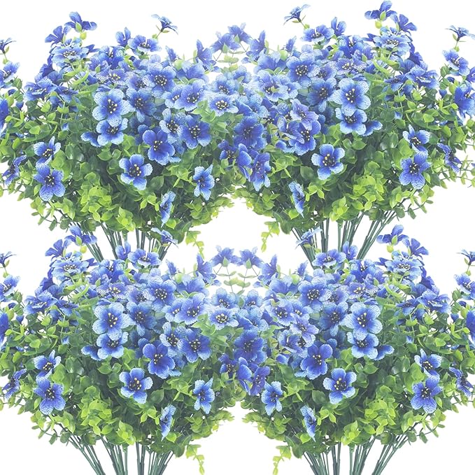 10 Bundles Artificial Flowers Outdoor UV Resistant Fake Flowers No Fade Faux Plants Garden Porch Window Box Decorating (Blue)