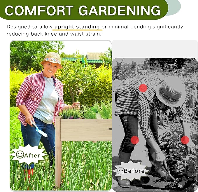 ZSYWODFO 34x18x30in Wooden Raised Garden Bed with Legs,Elevated Reinforced Planter Box with Bed Liner for Backyard/Patio/Gardener,150lb Capacity - Natural