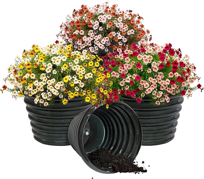 Sunnydaze Molly 12.5" Metal Outdoor Plant Pot Set with Drainage Holes and Rubber Plugs - Juniper Glaze - Set of 4