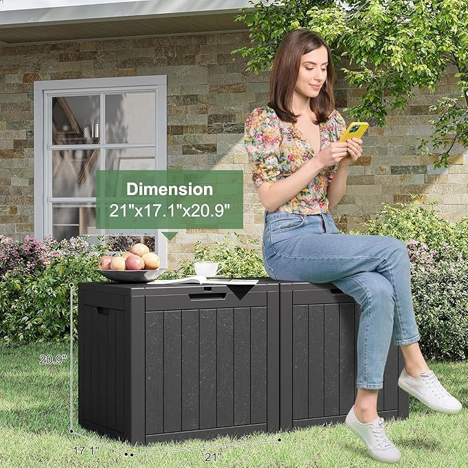 WTFGO 32 * 2 Gallon Outdoor storage deck Box Waterproof ，garden tool,backyard cushion,poolside toy storage,Small delivery boxes for outside,Two Boxes/set,Wood-like Striped BLack