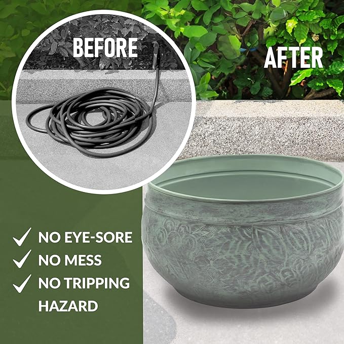 Good Directions 457 Key West Garden Hose Holder Pot, Large Capacity, Blue Verde Finish