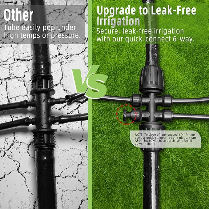 Spalolen 4 Pack 1/2'' to 1/4'' Drip Irrigation Fittings, Push-to-Fit 6 Way Drip Irrigation Part Barbed Tee Connectors, Anti-leak Locked Splitter Fitting for 1/2" Irrigation Tubing (0.6''-0.67''OD)
