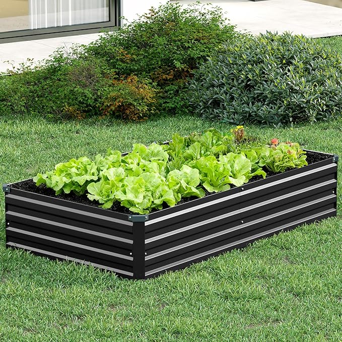 Vengarus 2 Pack 9x3x1FT Galvanized Raised Garden Bed Kit, Outdoor Metal Planter Box for Vegetables, Rectangular Steel Container, Easy Assembly (Black)