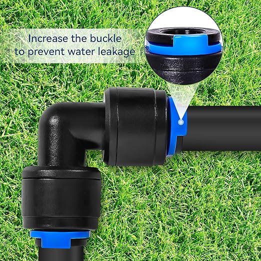 20 Pack 1/4" Universal 90 Degree Elbow Fitting, Quick Connect Universal Drip Irrigation Tubing Coupling Valve, Connector Locking Fitting for Sprinkler or Drip Irrigation System
