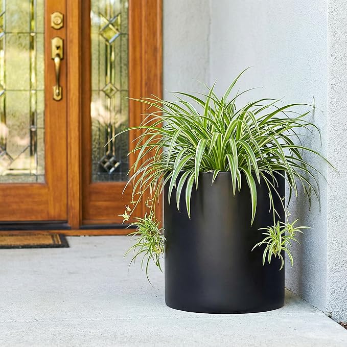 FaithLand Plant Pot 12 inch - Perfectly Fits Mid-Century Modern Plant Stand - Drainage Plug and Drainage Mesh Screen - Matte Black