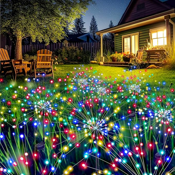 GIGALUMI Garden Decor Outdoor Lights 120LED 2Pack, Solar Garden Lights for Christmas Outside Fairy Firework Decorative,Solar Powered for Yard Pathway Flowerbed Planter Balcony Patio Decor (Multicolor