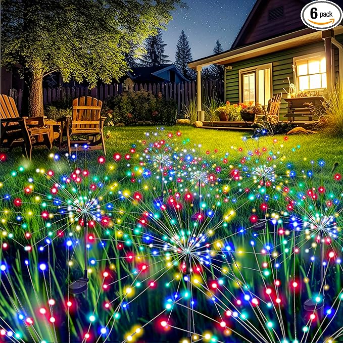 GIGALUMI Garden Decor Outdoor Lights 120LED 2Pack, Solar Garden Lights for Christmas Outside Fairy Firework Decorative,Solar Powered for Yard Pathway Flowerbed Planter Balcony Patio Decor (Multicolor