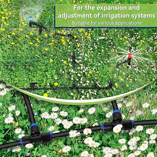 40 Pack 1/4" Drip Irrigation Tee Connectors, Quick Connect Universal Drip Irrigation Tubing Coupling Valve, Connector Locking Fitting for Sprinkler or Drip Irrigation System