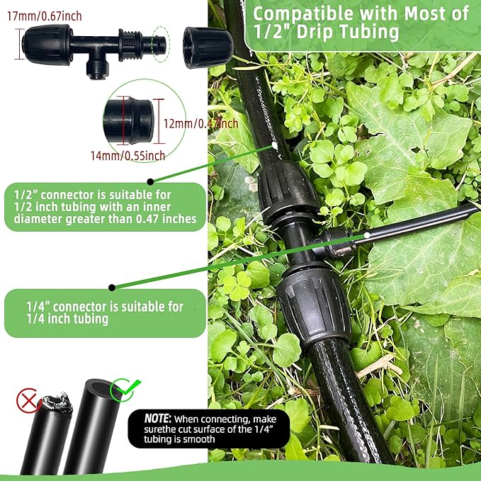 4 Pack 1/2'' to 1/4'' Drip Irrigation Fittings, Push-to-Connect 3 Way Drip Irrigation Part Barbed Tee Connectors, Anti-leak Locked Splitter Fitting for 1/2" Irrigation Tubing (0.6''-0.67''OD)