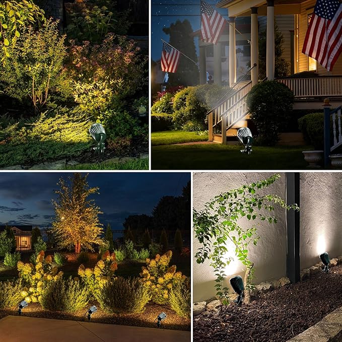 Christmas Spot Lights Outdoor 2 Pack, 120V Plug-in with Timer Remote Control, IP67 Waterproof 6000K Landscape Lighting, 5 Color Lenses (Red, Yellow, Green, Blue, Purple) Yard Decorative Lights