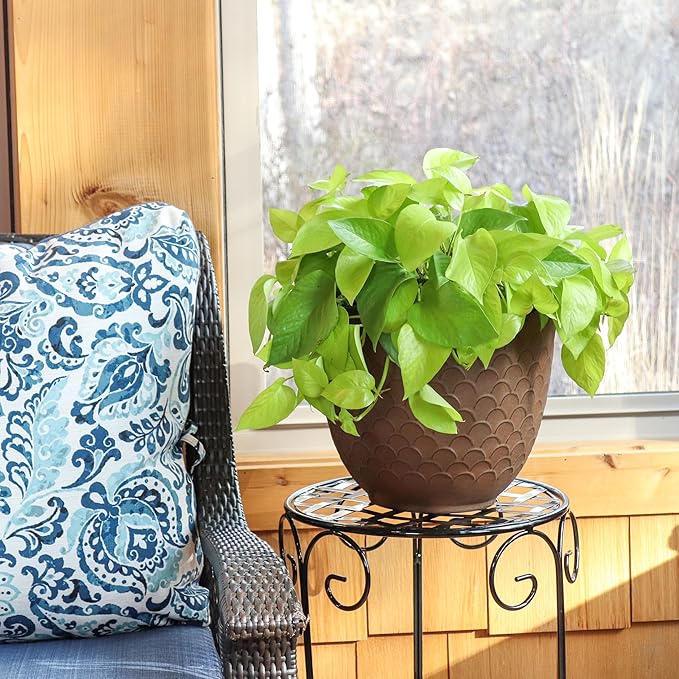 Sunnydaze Dinah 12.5" Metal Outdoor Plant Pot Set with Drainage Holes and Rubber Plugs - Matte Brown - Set of 4