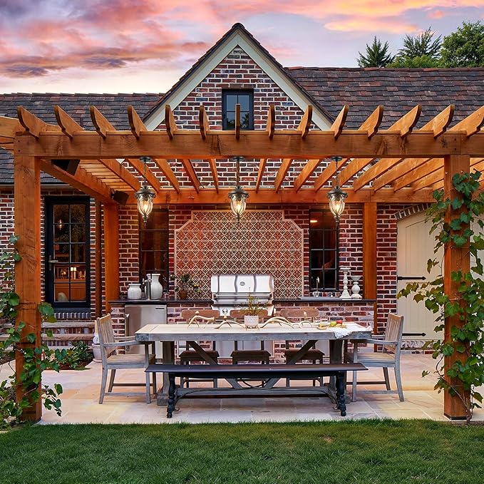 VIANIS Black Dusk to Dawn Outdoor Hanging Lights, Vintage Outdoor Pendant Light with Seed Glass, Waterproof, Anti-Rust Adjustable Length Chandelier, Hanging Ceiling Light for Porch, Garden, Yard