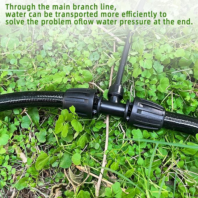 4 Pack 1/2'' to 1/4'' Drip Irrigation Fittings, Push-to-Connect 3 Way Drip Irrigation Part Barbed Tee Connectors, Anti-leak Locked Splitter Fitting for 1/2" Irrigation Tubing (0.6''-0.67''OD)