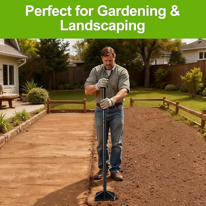 Heavy Duty Steel Tamper, 48" Handle Tamper with Comfortable Rubber Grip, 8×8" Garden Tamper Tool for Soil, Gravel, Asphalt & Lawn