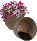 Sunnydaze Dinah 12.5" Metal Outdoor Plant Pot Set with Drainage Holes and Rubber Plugs - Matte Brown - Set of 2