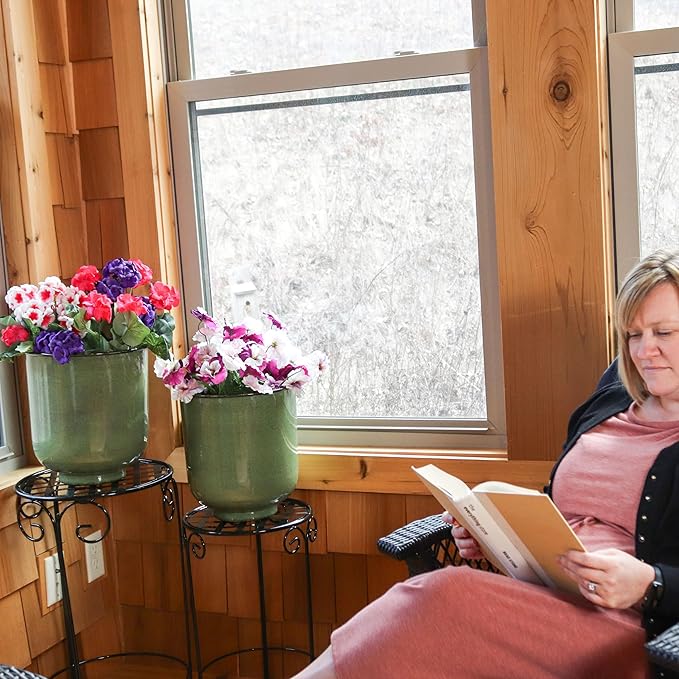 Sunnydaze Vivian 11" Metal Outdoor Plant Pot Set with Drainage Holes and Rubber Plugs - Jade Glaze - Set of 2