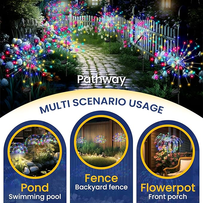 GIGALUMI Garden Decor Outdoor Lights 120LED 2Pack, Solar Garden Lights for Christmas Outside Fairy Firework Decorative,Solar Powered for Yard Pathway Flowerbed Planter Balcony Patio Decor (Multicolor