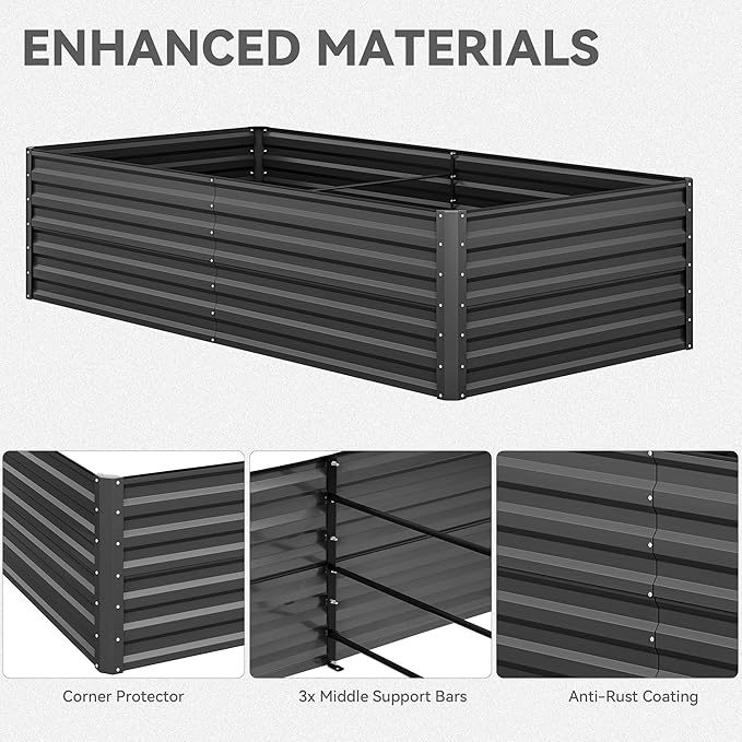 YITAHOME 96x48x24 in Galvanized Raised Garden Bed Kit, Large Metal Planter Box with Gloves, Safety Rubber & Support Rod, Outdoor Flower Bed for Plants Vegetables, Black