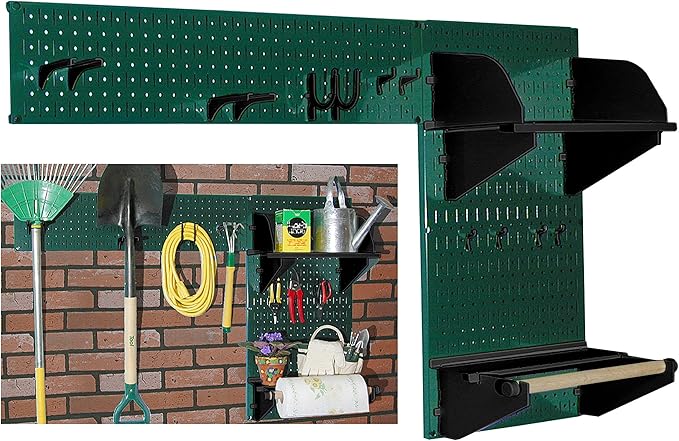 Wall Control Pegboard Garden Supplies Storage and Organization Garden Tool Organizer Kit with Green Pegboard and Black Accessories