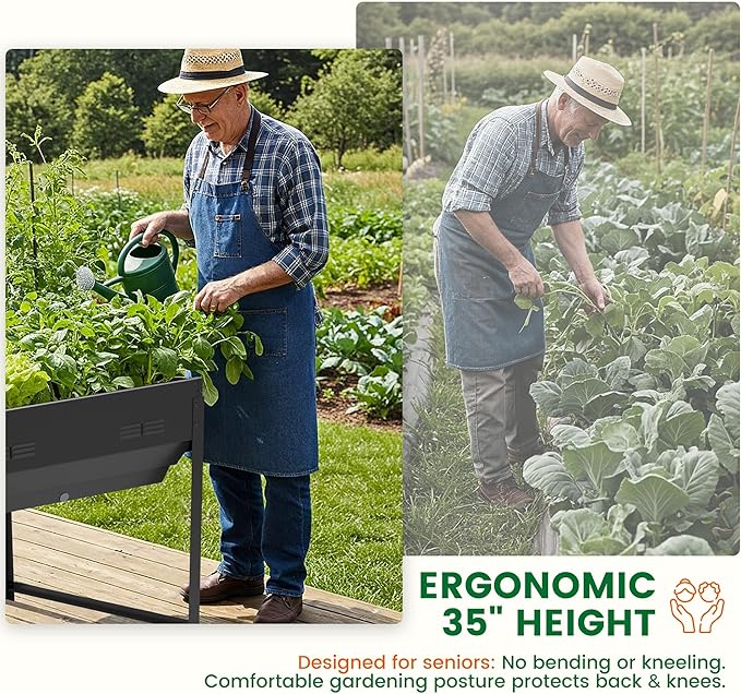 Worth Galvanized Steel Raised Garden Bed with Legs & Built-In Drainage - 50 Gal Outdoor Planter Box for Vegetables, Flowers, Herbs - Rust-Resistant Elevated Metal Design for Patio, Backyard 35"x35"x35