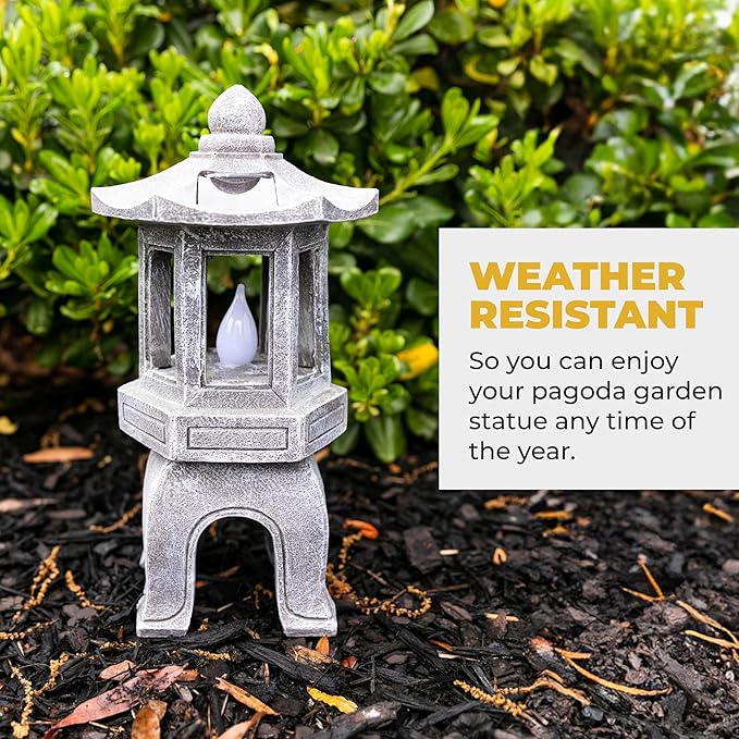 VP Home Solar Powered Asian Statue, Pagoda Garden Decor, Outdoor Zen Garden Lantern, Flickering LED Garden Light (Peaceful Zen Pagoda)