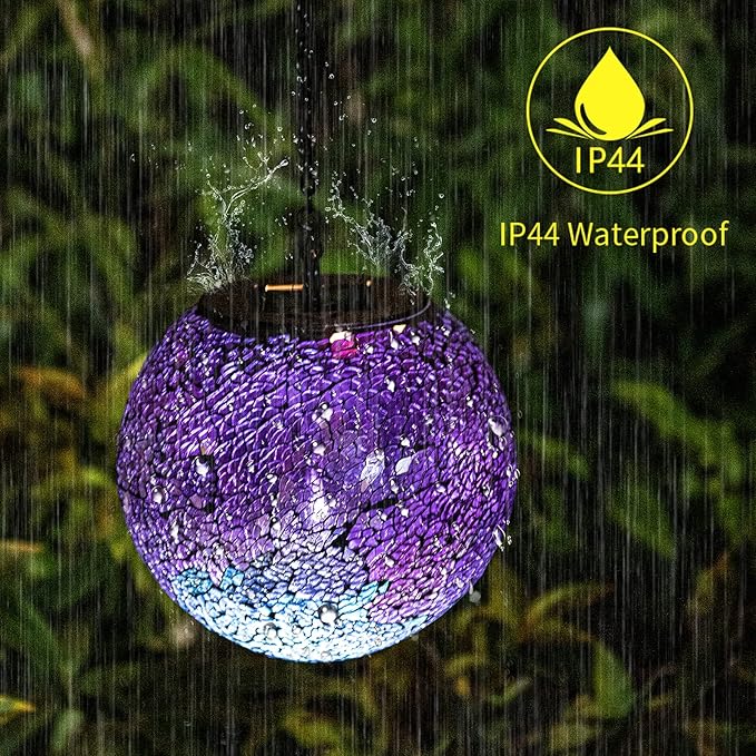 VCUTEKA Solar Lanterns Outdoor Waterproof - Hanging Solar Lights Garden LED Lanterns Mosaic Crack Glass Design for Landscape Patio Yard Garden Pathway Decoration