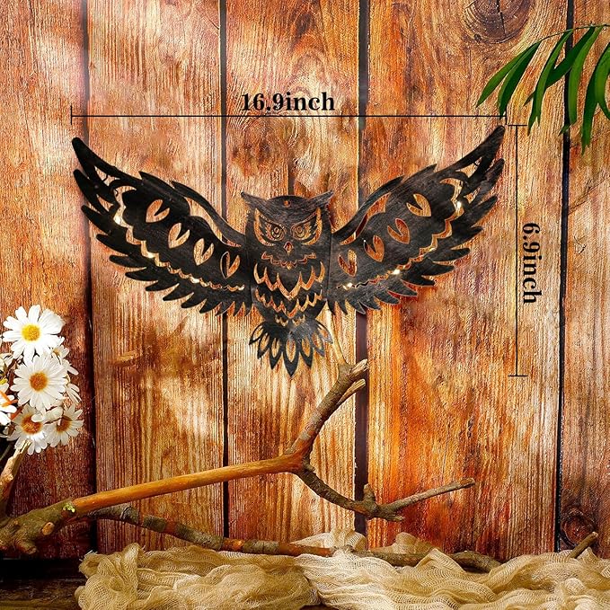 Mothers Day Gifts for Women Solar Metal Wall Art Decor Lights Owl Hanging Outdoor Solar Garden Decor Lights Porch Patio Yard Decorative Warm Gifts for Women Mom