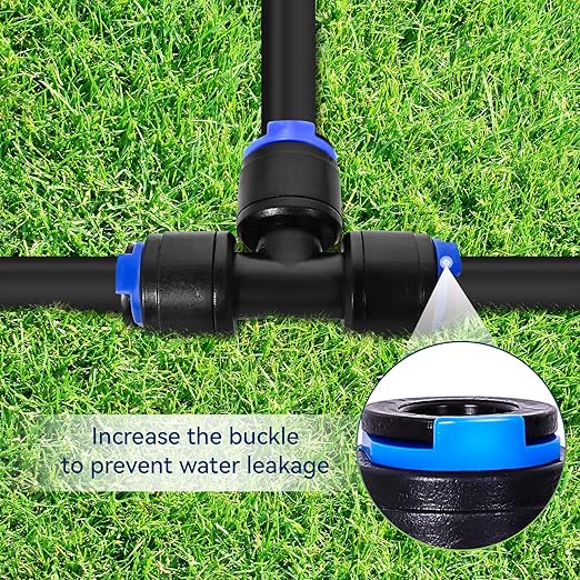 40 Pack 1/4" Drip Irrigation Tee Connectors, Quick Connect Universal Drip Irrigation Tubing Coupling Valve, Connector Locking Fitting for Sprinkler or Drip Irrigation System