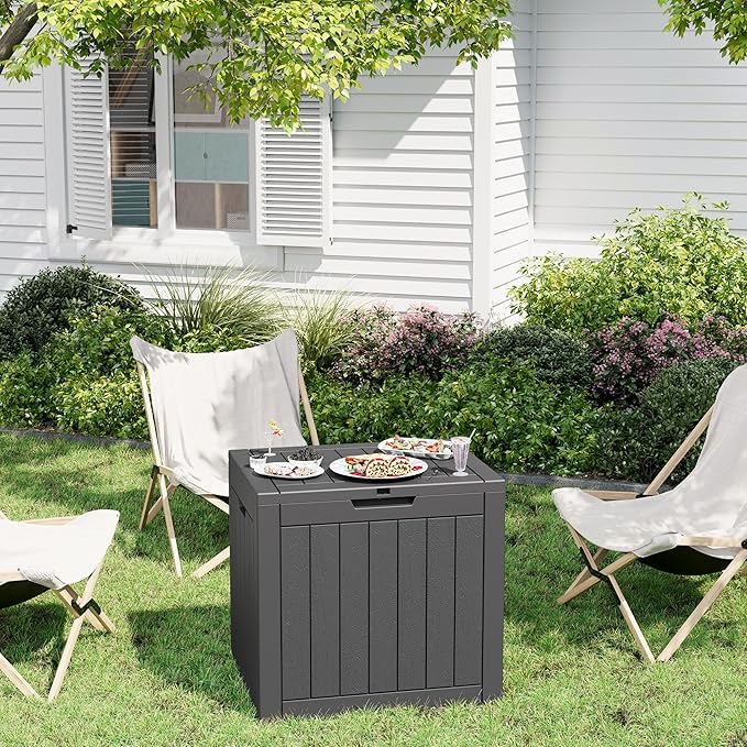 WTFGO Outdoor Storage Deck Box Waterproof, Garden Tool, Backyard Cushion, Poolside Storage, Small Resin Delivery Boxes for Outside, Lockable Lid (30 Gallon, Black)