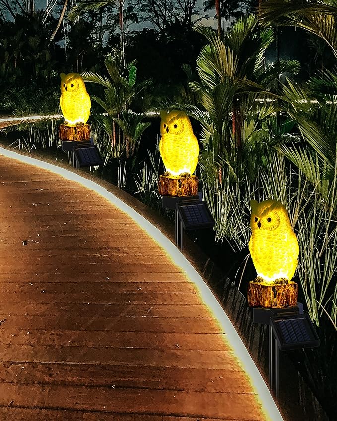 iStatue Owl Solar Decorative Garden Stake Lighting, Waterproof Cute Animal Outdoor Figurine Lights Ornament Statue Decor for Pathway, Patio, Lawn Housewarming (Owl)