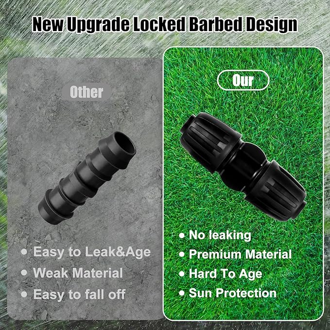 12pc 1/2 inch Drip Irrigation Coupling Fittings,ANTI-DROP Lock Barbed Irrigation Coupling For (1/2" ID x0.6-0.63" OD) Drip Tubing Drip Irrigation Fittings