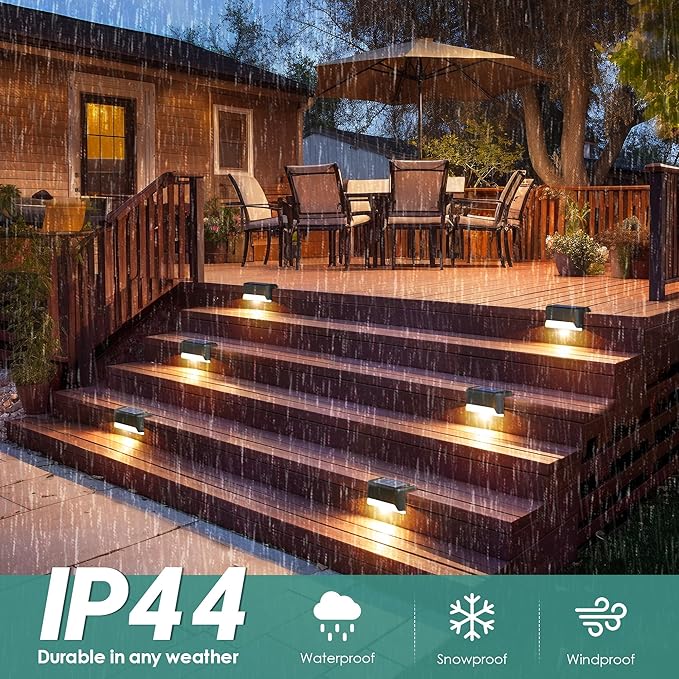 SOLPEX Solar Step Lights Outdoor, 8 Pack Warm White, Black, Waterproof LED Deck Lights for Stair, Balcony, Railing, Front Porch, Yard, Garden and Patio Decor
