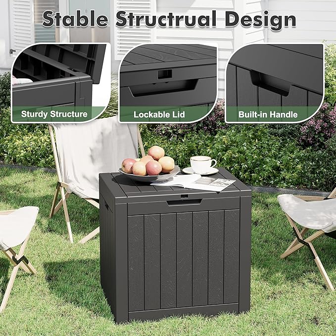 WTFGO Outdoor Storage Deck Box Waterproof, Garden Tool, Backyard Cushion, Poolside Storage, Small Resin Delivery Boxes for Outside, Lockable Lid (30 Gallon, Black)