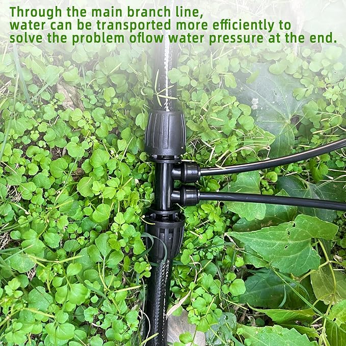 4 Pack 1/2'' to 1/4'' Drip Irrigation Fittings, Push-to-Connect 4 Way Drip Irrigation Part Barbed Tee Connectors, Anti-leak Locked Splitter Fitting for 1/2" Irrigation Tubing (0.6''-0.67''OD)