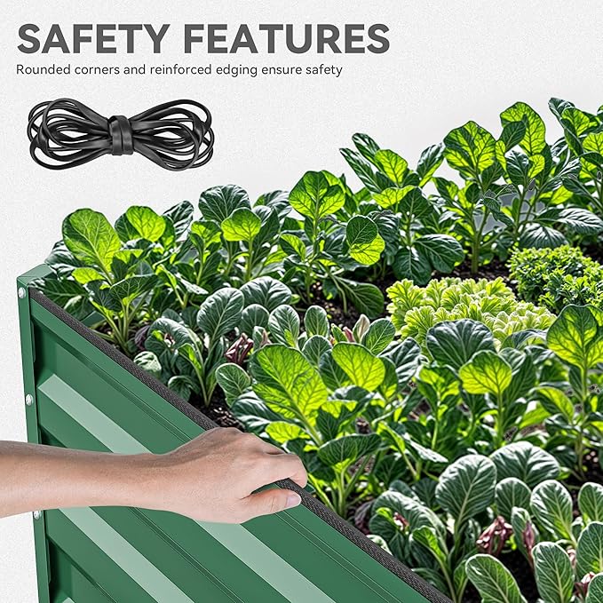 YITAHOME 96x48x24 in Galvanized Raised Garden Bed Kit, Large Metal Planter Box with Gloves, Safety Rubber & Support Rod, Outdoor Flower Bed for Plants Vegetables, Green