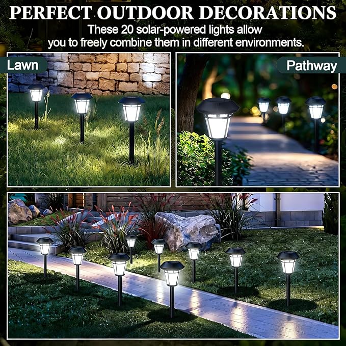 Tuanse 20 Pack Solar Pathway Lights Outdoor - Waterproof LED Bulk Solar Landscape Walkway Lights for Yard Garden Patio Lawn Decoration(White Light)